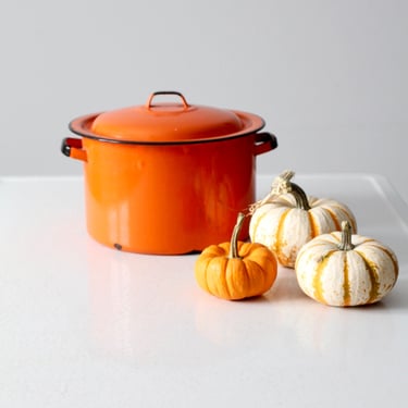 mid-century orange enamelware pot 