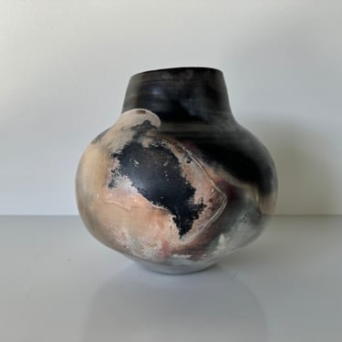 Vintage Organic Pit Fired Art Pottery Vase, Signed 