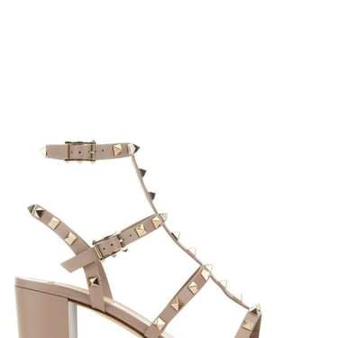 Valentino Garavani Women Antiqued Pink Leather Rockstud Sandals