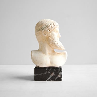 Vintage Zeus Bust on Marble Base, Greek God Figurine 
