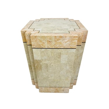 #1107 Tessellated Stone &amp; Inlaid Brass Side Table