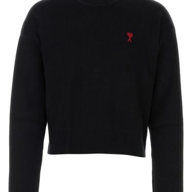 Ami Unisex Black Stretch Cotton Blend Sweater