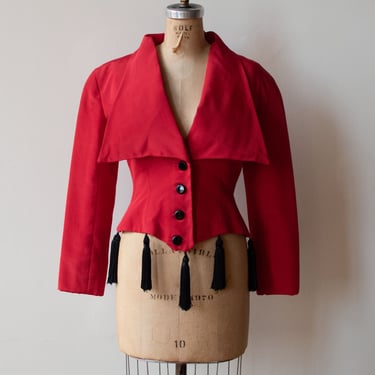 1980s Red Faille Tassel Jacket | Victor Costa 