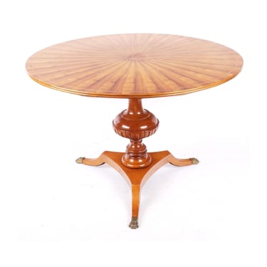 Regency-Style Maple &amp; Walnut Sunburst Inlaid Pedestal Table