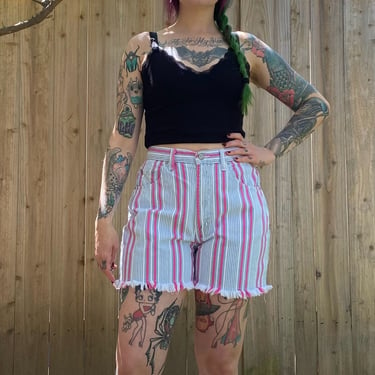 Vintage 1980’s Blue and Pink Denim Striped Shorts 