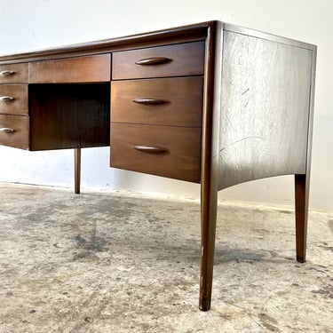 Vintage Mid Century Modern Broyhill Premier Walnut and Cane Desk 