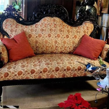 Antique Parlor Sofa, Victorian, Ornately Carved, Floral, Upholstered, 1800's!