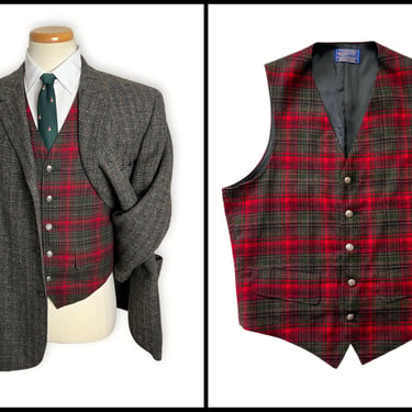 Vintage PENDLETON Wool Vest / Waistcoat ~ size 40 ~ Shadow Plaid ~ Wedding ~ Ivy Style / Preppy / Trad ~ Hunting 
