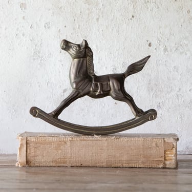 Brass Rocking Horse, Vintage Bronze Toned Rocking Horse Figurine 