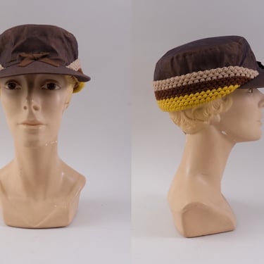 Vintage 60s Mod Knit Peaked Cap Newsboy Hat 
