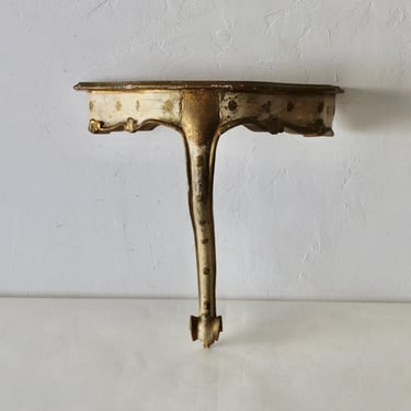 Fratelli Paoletti Italian Ivory Gilt Carved Wood Hanging Wall Shelf Sconce Table Mid-Century Vintage 