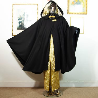 1960s wool cape, vintage 60s coat, hooded cape, | Black Label