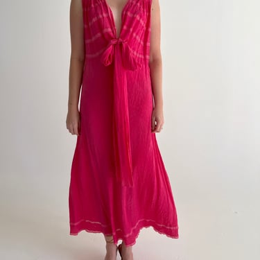 Hand Dyed Hot Pink Silk Dress with Tie