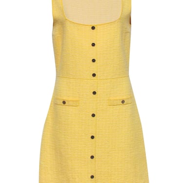 Sandro - Yellow Tweed Button-Up Sleeveless A-Line Dress Sz L