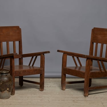 Pair of Small Children's Teak Dutch Colonial Relaxing Chairs from Java