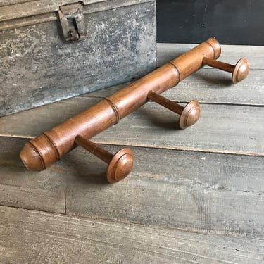 French Faux Bamboo Coat Hook, Wood, 3 Hooks, Mushroom Coat Hat Rack, Rustic French Farmhouse 