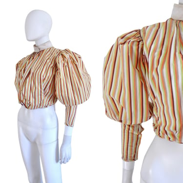Late 1800s Leg O Mutton Sleeve Striped Shirtwaist - 1800s Stripe Blouse - Victorian Stripe Blouse - Victorian Cotton Blouse | Size Small 