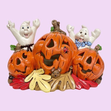 Vintage Glenview Halloween Mold Retro 1980s Ceramic + Hand-Painted + Ghost + Mouse w/Pumpkins + Spooky Season + Autumn Leaves + Home Decor 