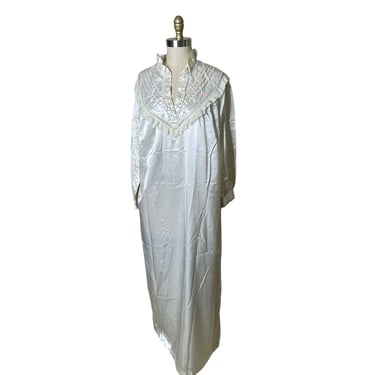 Vintage Jodie Arden Intimates White Satin Night Gown Lace Embroidery Size Large 