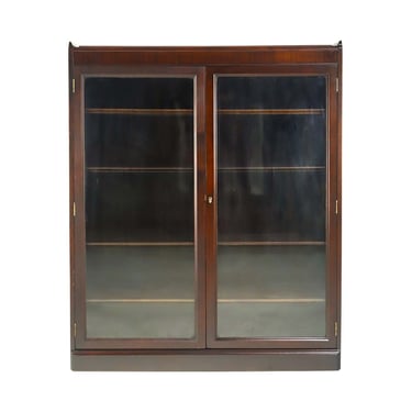 Vintage Mahogany Bookcase with Glass Doors &#038; Key