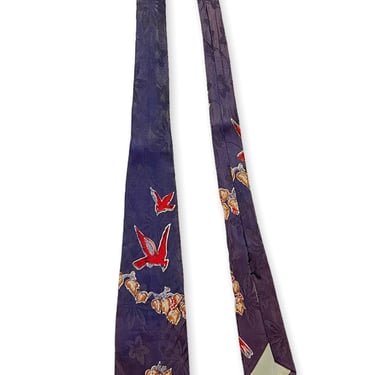Vintage 1940s "AMERICAN CARDINAL" Bird Print Necktie ~ Art Deco / Rockabilly / Swing ~ Neck Tie / Cravat 