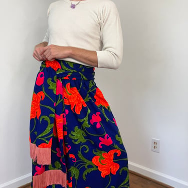 70s Floral maxi skirt with matching shawl/belt tie 