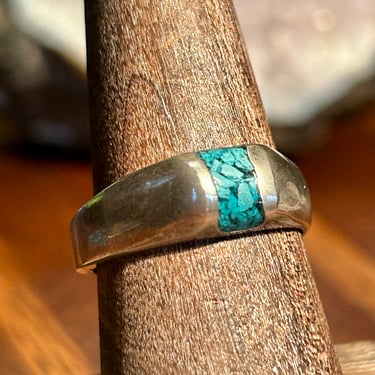 Sterling Silver Turquoise Chip Ring Band Vintage Retro Jewelry Mexico 