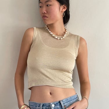 Avero Martini Vintage Knit Cropped Sleeveless Sweater Tank Top - Gold