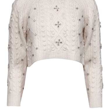 Ba&amp;sh - Ivory Knit Jeweled Detail Crop Sweater Sz XS