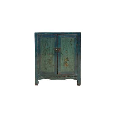 Chinese Distressed Teal Blue Green Mix Small Credenza Console Cabinet ws4088E 