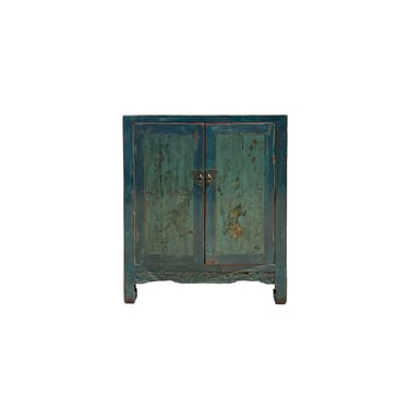 Chinese Distressed Teal Blue Green Mix Small Credenza Console Cabinet ws4088E 