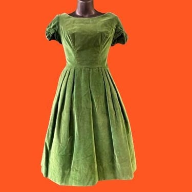 1950s green velvet dress vintage cocktail party frock small 