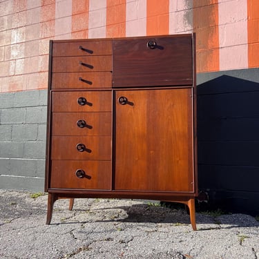 Vintage 1950s Mid Century Modern Walnut Highboy Dresser by Kroehler 