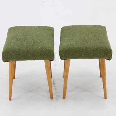 1960s Pair of Beech Stools in Boucle , Czechoslovakia / Vintage Stools / Mid- century / 