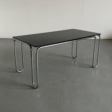 Vintage Italian Modernist Smoked Glass and Chromed Tubular Steel Dining Table, 1980s Italy 