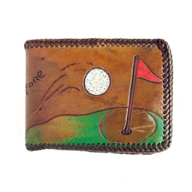 Vintage Tooled Leather Wallet with GOLF Theme, Western Style Wallet, Hand Tooled Leather Wallet, 18th Hole, Rockabilly Style, FORE, Golfer 