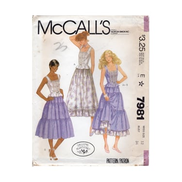 Vintage 1982 McCall's Laura Ashley Sewing Pattern 7981, Misses' Pin-Tucked Camisole Peplum Top and Tiered Peasant Skirts, Size 12 Bust 34 