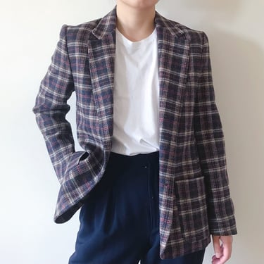 vintage wool blazer tweed blazer plaid double chest double breasted classic design fitted jacket minimalist capsule wardrobe size S 