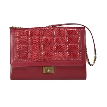 Jimmy Choo - Brick Red Leather Crossbody Bag w/Snakeskin Front Flap