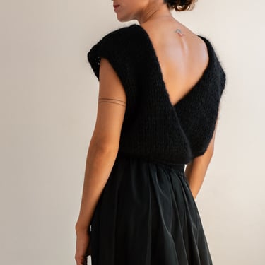 Mohair Wrap Vest in Night, Open Back Vest, Backless Mohair Top, Hand Knit Vest, Relaxed Wide Fit, Reversible Cropped Black Vest 