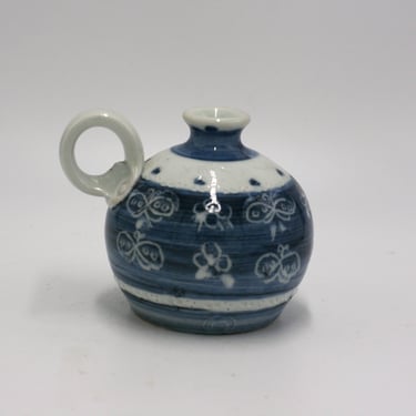 vintage blue and white pottery vase 
