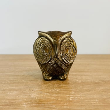 Vintage Mid Century Modern Small Brass Owl Sculpture by Leonard Solid Brass 