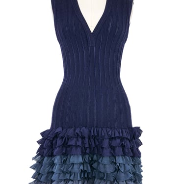 Alaia Navy Rib Knit Sleeveless Dress