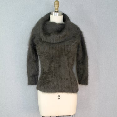 1980s 1990s - Rabbit Fur Angora Sweater - Mark Kroeker - Cowl Neck Sweater - Size S 