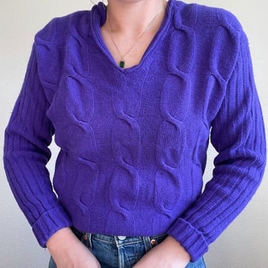Vintage 90s The Limited Lambswool Angora Blend Purple Cable Sweater Sz M 
