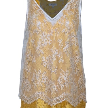 Reiss - Yellow &amp; Cream Layered Lace Sleeveless Top Sz 10