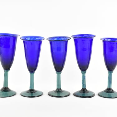 1980's Mexican Sea Glass Hand-Blown Cocktail Glasses Set of 5 