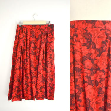 1980s/90s Pendleton Red Floral Rayon Midi Skirt 