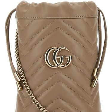 Gucci Women Cappuccino Leather Marmont Bucket Bag