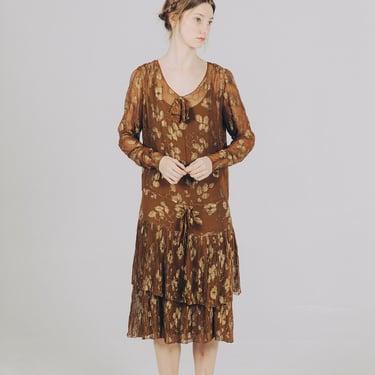 1920s silk chiffon lamè floral dress 